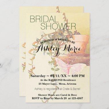 Watercolor Plant and Butterfly Bridal Shower Invitations