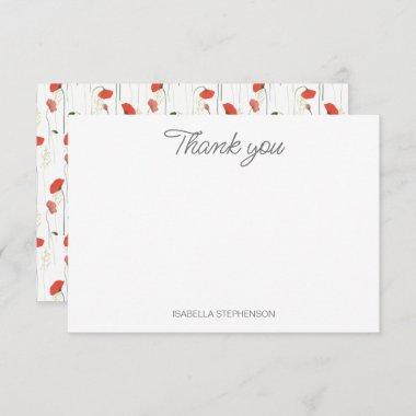 Watercolor Poppy Wildflowers Custom Bridal Shower Thank You Invitations