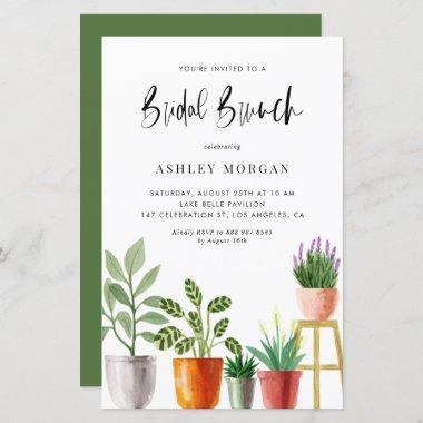 Watercolor Potted Plants Bridal Brunch Invitations