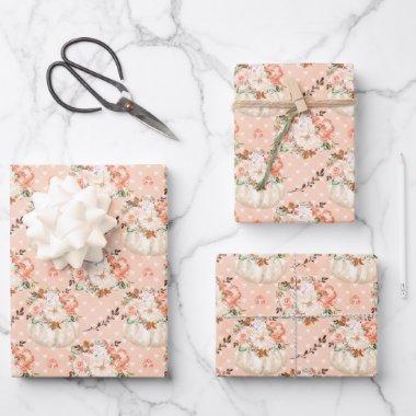 Watercolor Pumpkin Floral Peach Blush Girly Girls Wrapping Paper Sheets