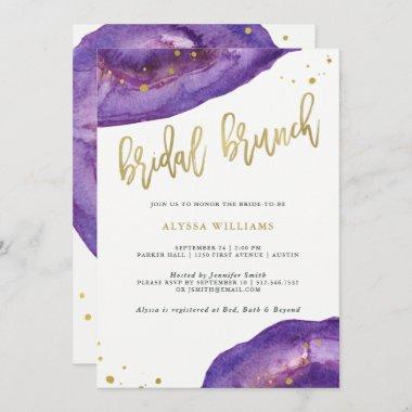 Watercolor Purple and Gold Geode Bridal Brunch Invitations