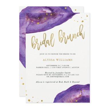 Watercolor Purple and Gold Geode Bridal Brunch Invitations