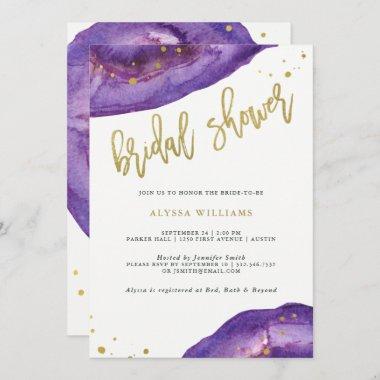 Watercolor Purple and Gold Geode Bridal Shower Invitations