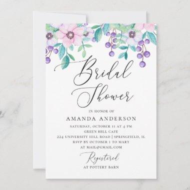 Watercolor purple and pink floral bridal shower Invitations