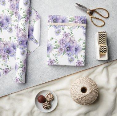 Watercolor purple floral bouquet wrapping paper