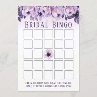 Watercolor Purple Floral Bridal Shower Bingo Invitations