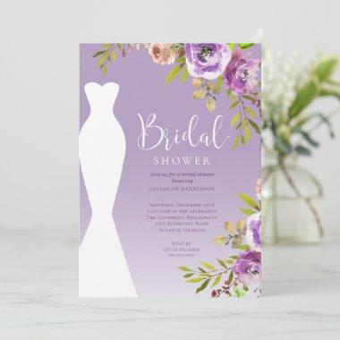 Watercolor Purple Floral Bridal Shower Invitations