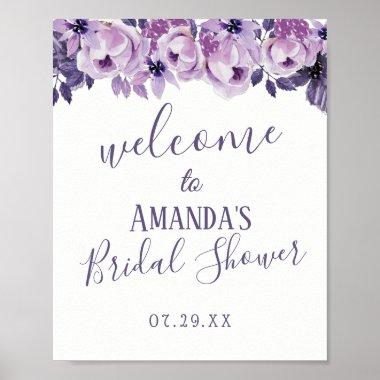 Watercolor Purple Floral Bridal Shower Welcome Poster