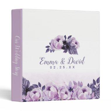 Watercolor Purple Floral Elegant Wedding Album 3 Ring Binder