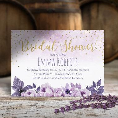 Watercolor Purple Floral Spring Bridal Shower Invitations