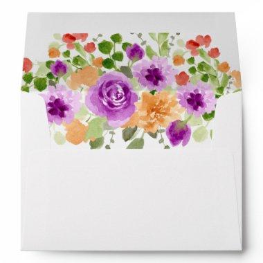 Watercolor Purple Flowers Lined Envelope