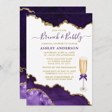 Watercolor Purple Gold Marble Geode Bridal Brunch Invitations