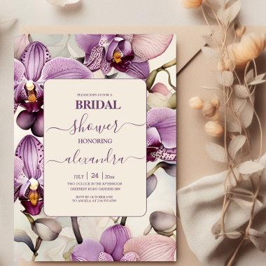 Watercolor Purple Orchid Bridal Shower Invitations
