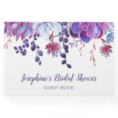 Watercolor Purple Succulents Modern Bridal Shower Guest Book
