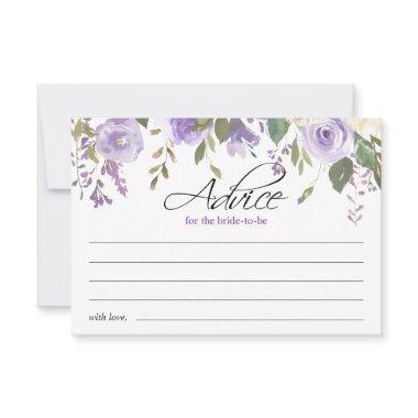 Watercolor Purple Violet Floral Bridal Shower Advice Card