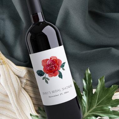 WATERCOLOR RED GREEN ROSE FLORAL BRIDAL SHOWER WINE LABEL