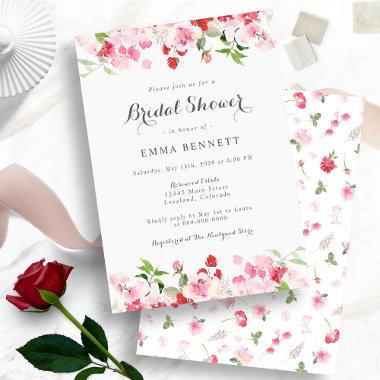 Watercolor Red Pink Floral Bridal Shower Invitations