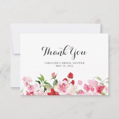 Watercolor Red Pink Roses Bridal Shower Thank You Invitations