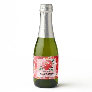 Watercolor Red Roses  Mini Sparkling Wine Label