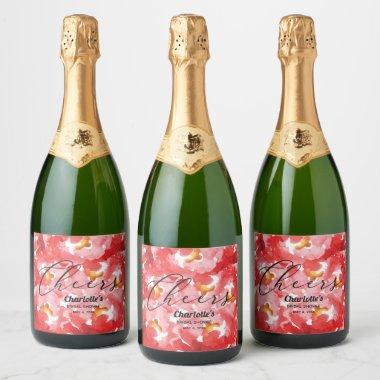 Watercolor Red Roses Bridal Shower Sparkling Wine Label