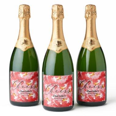 Watercolor Red Roses Bridal Shower Sparkling Wine Label