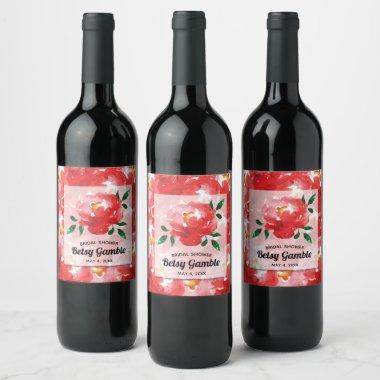 Watercolor Red Roses Bridal Shower Wine Label