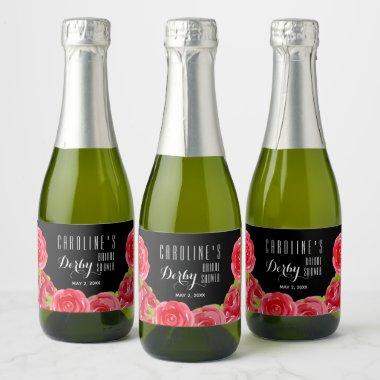 Watercolor Red Roses Derby Bridal Shower Mini Sparkling Wine Label