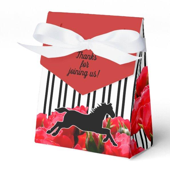 Watercolor Red Roses Derby Horse Stripes Tent Favor Box