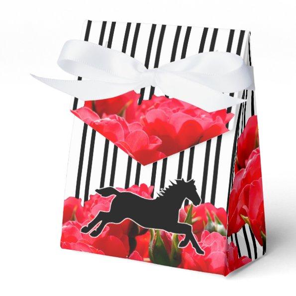 Watercolor Red Roses Derby Horse Stripes Tent Favor Box