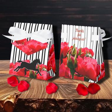 Watercolor Red Roses Derby Horse Stripes Tent Favor Boxes