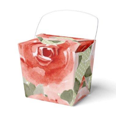 Watercolor Red Roses Floral Take Out Favor Boxes