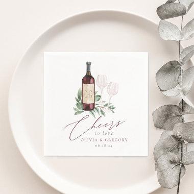 Watercolor Red Wine Botanical Cheers to Love Napkins