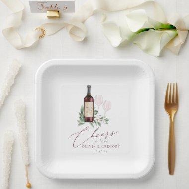 Watercolor Red Wine Botanical Cheers to Love Paper Plates