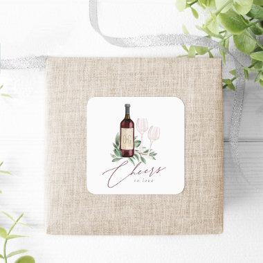Watercolor Red Wine Botanical Cheers to Love Square Sticker