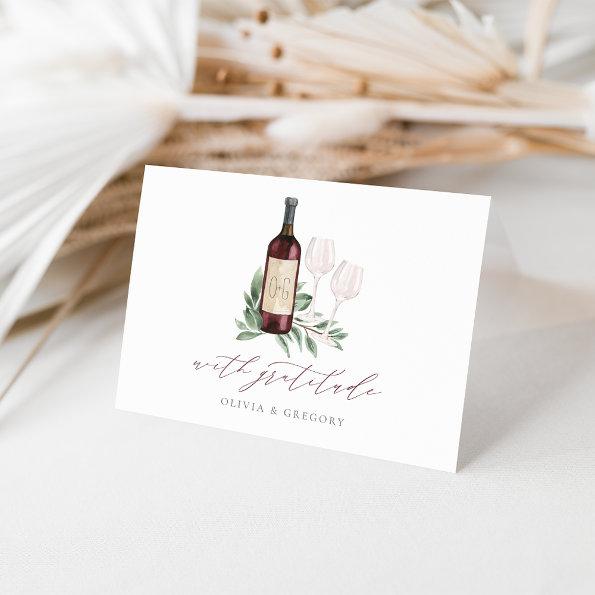 Watercolor Red Wine Botanical Couples Thank You Invitations