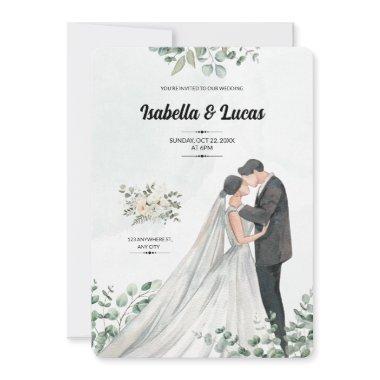 Watercolor Romantic Kissing Couple Wedding