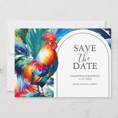 Watercolor Rooster Save The Date Invitations