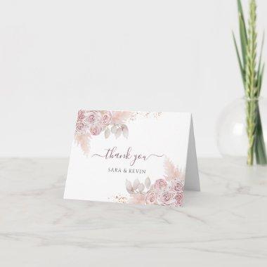Watercolor Rose Blush Pink Floral Thank You  Invitations