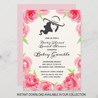 Watercolor Rose Derby Bridal Shower Invitations