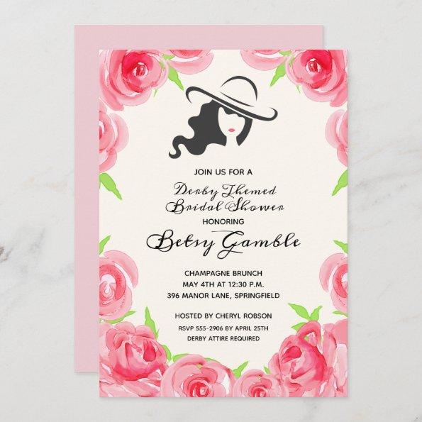Watercolor Rose Derby Bridal Shower Invitations