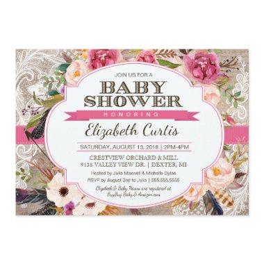 Watercolor Rose Floral & Lace Boho Baby Shower