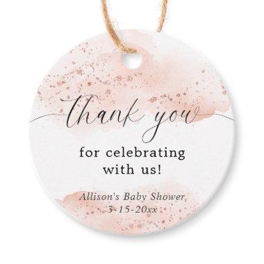 Watercolor rose gold pink white thank you favor tags