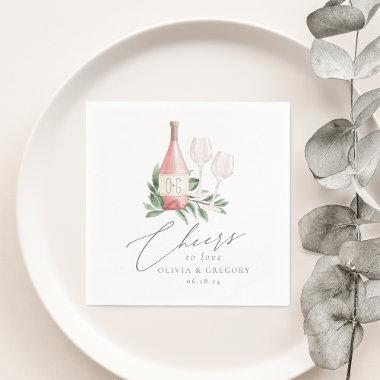 Watercolor Rose Wine Botanical Cheers to Love Napkins