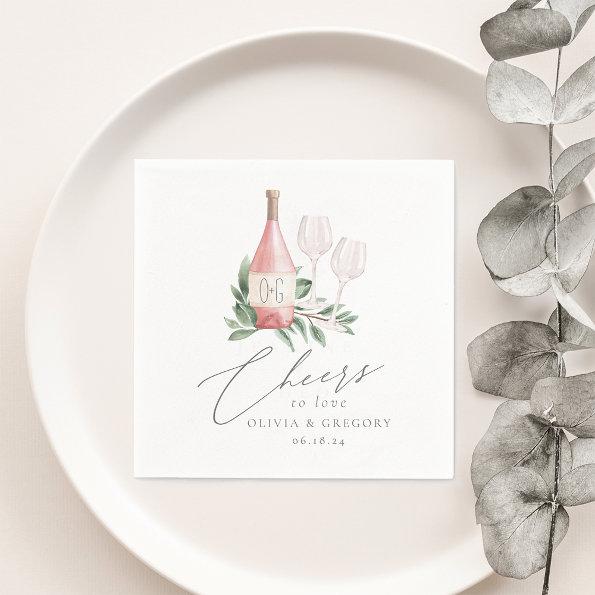 Watercolor Rose Wine Botanical Cheers to Love Napkins