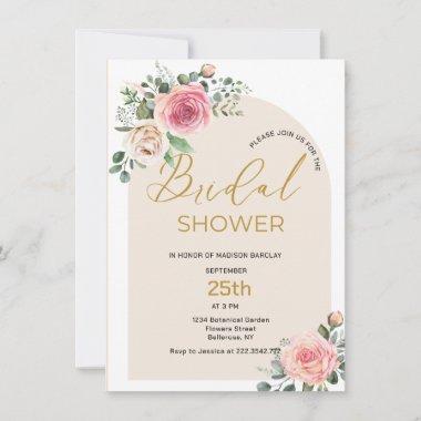 Watercolor Roses And Buds Bridal Shower Invitations