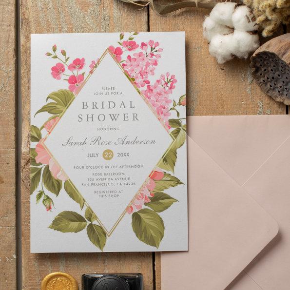 Watercolor Roses & Blossom on Gold | Bridal Shower Invitations
