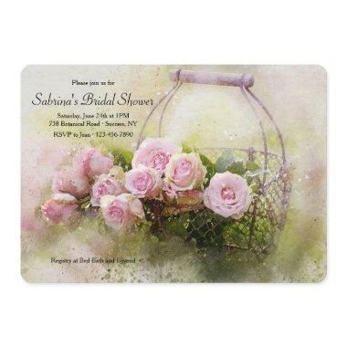 Watercolor Roses Bridal Shower Invitations