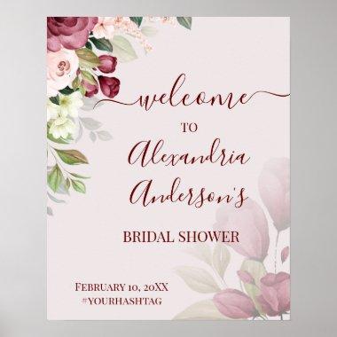 Watercolor Roses Bridal Shower Welcome Sign