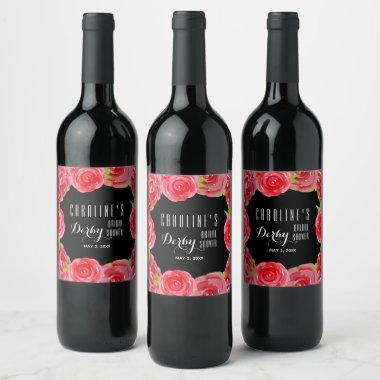 Watercolor Roses Derby Bridal Shower PERSONALIZED Wine Label
