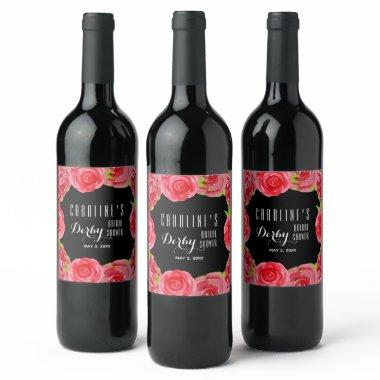 Watercolor Roses Derby Bridal Shower PERSONALIZED Wine Label